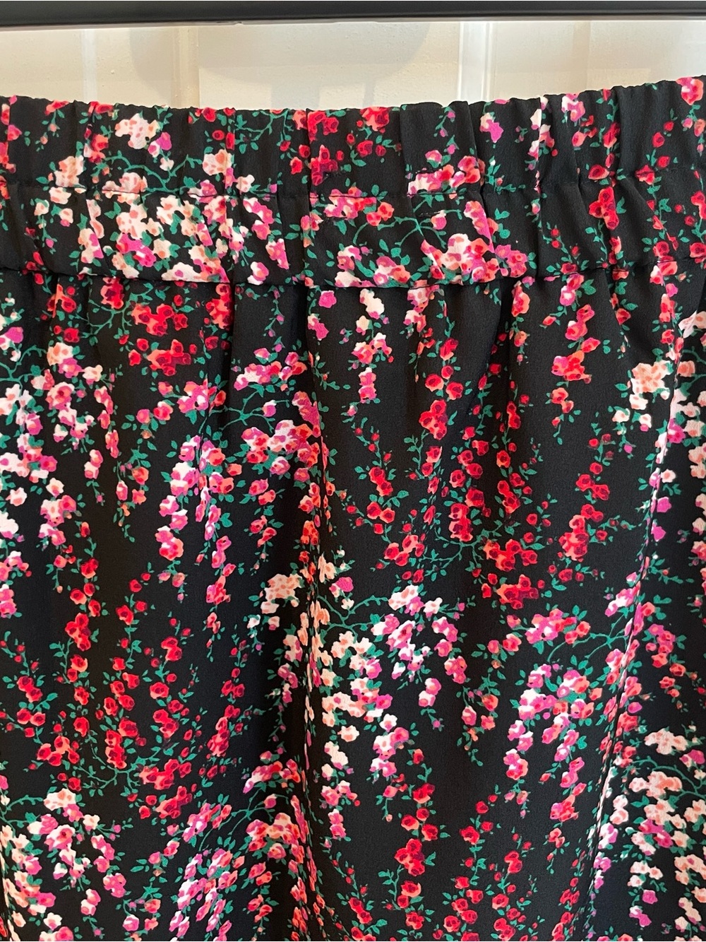 J. Crew Black Midi Skirt with Pink & Red Floral Spray - Picture 2 of 5